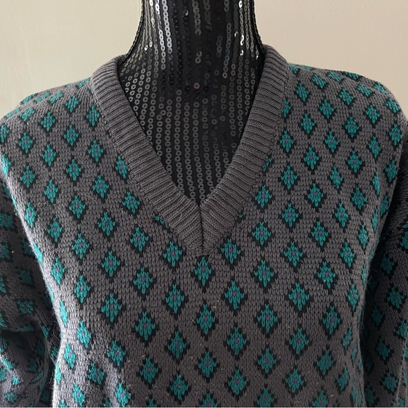 Vintage Pierre Cardin Purple & Green Diamond Print Sweater Size Medium - Picture 2 of 9